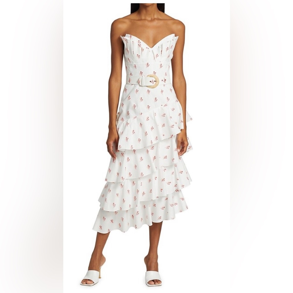 Markarian Floral Belted Ruffle Midi Dress